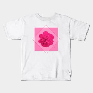 Pink Peony Flower in a Diamond Design Kids T-Shirt